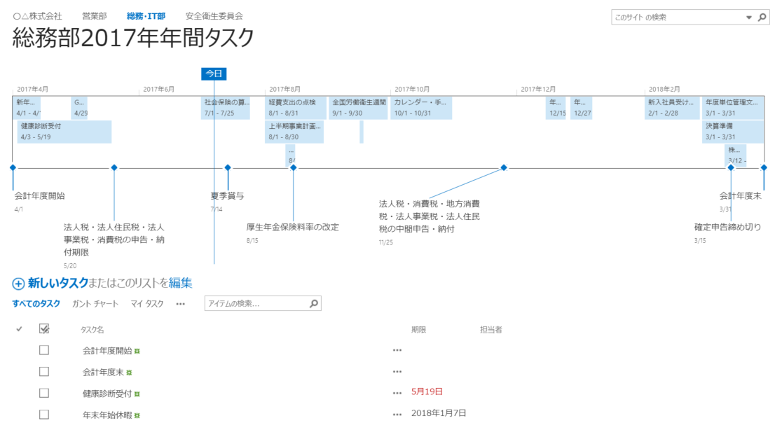 総務部用サイトに年間行事スケジュールを作ってみよう もくだいさんのoffice365至高のレシピ